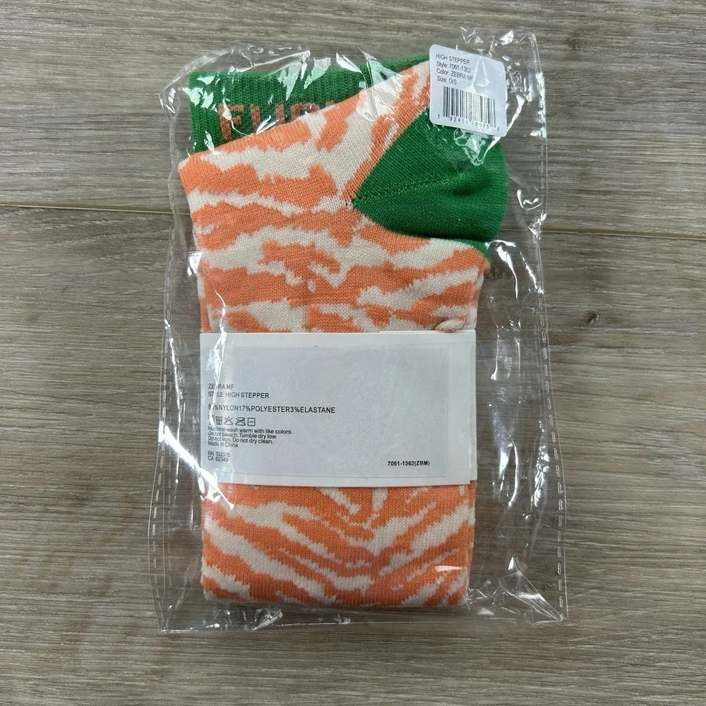 MOTHER Denim The High Stepper Orange Zebra Socks One‎ Size Fits Most